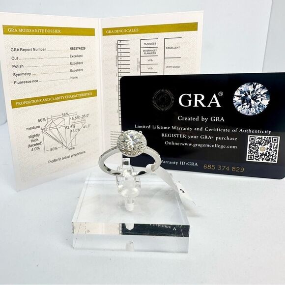 Halo Moissanite Ring Brilliant Round Cut 925 18K GRA 2 Ct Wedding Anniversary - Picture 2 of 11